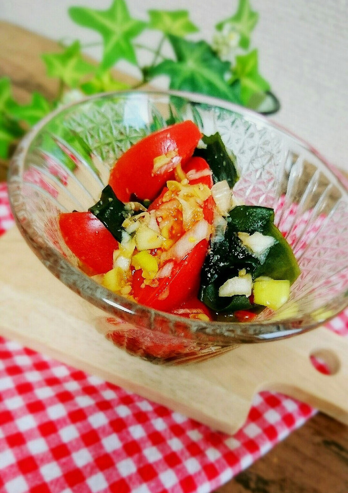 楽うま！トマトとワカメのネギ塩甘酢あえ-レシピのメイン写真