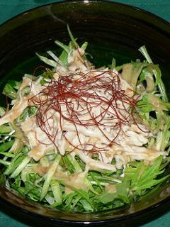 蒸し鶏と水菜の金ごまサラダ-レシピのメイン写真