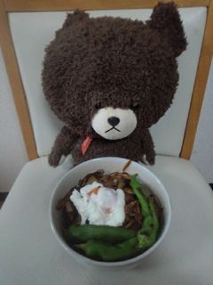 牛丼しめじ温泉卵のせ&しし唐辛子やきのせ-レシピのメイン写真
