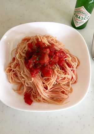 簡単！包丁いらずのトマト麺。-レシピのメイン写真