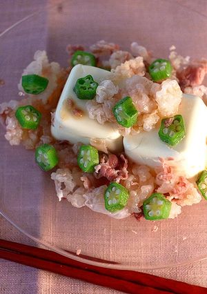 ダイエット！オクラと鯨スジポンお花畑冷奴-レシピのメイン写真