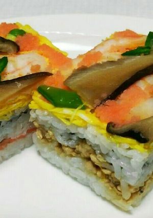 家にある型で簡単!冷凍OK!豪華押し寿司-レシピのメイン写真