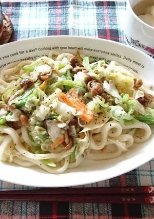 キャベツとなめこのねぎ塩うどん-レシピのメイン写真