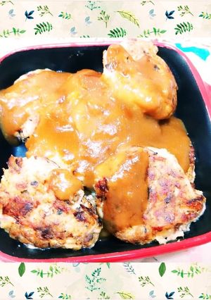 鯖の味噌煮缶で味噌垂れ豆腐つくねバーグ♪-レシピのメイン写真