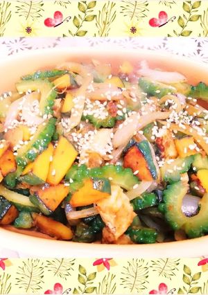 ゴーヤ×南瓜×玉ねぎの甘辛醤油炒め♪-レシピのメイン写真