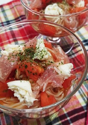 素麺でトマトとバジルのカッペリーニ風-レシピのメイン写真
