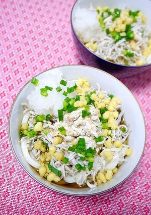 簡単！冷やしうどん☆しらすおろしと鶏梅-レシピのメイン写真