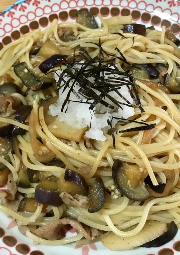 茄子と豚ばらと長芋の和風パスタ-レシピのメイン写真