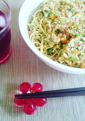 夏野菜ヴィーガン冷製パスタ-レシピのメイン写真
