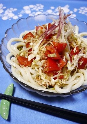 簡単！冷しうどん☆ツナとまとキャベツ-レシピのメイン写真