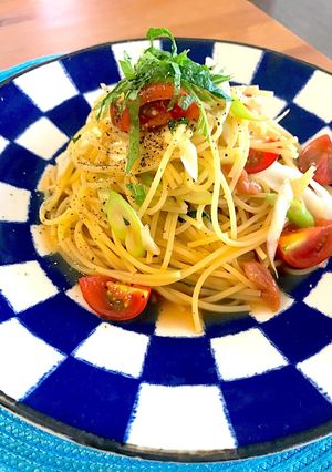夏野菜と梅のめんつゆバターパスタ-レシピのメイン写真
