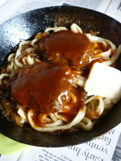 なめこ+Wハンバーグの焼きうどん-レシピのメイン写真