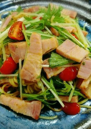 レンチン♥ベーコンと水菜のカレー焼きそば-レシピのメイン写真