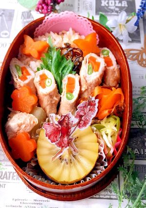 肉巻きと常備菜弁当 夏 部活 可愛い-レシピのメイン写真