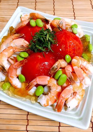 ジュレにおぼれる海老と冷製トマト-レシピのメイン写真