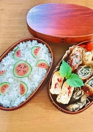 梅干し＆胡瓜で✿なんちゃってスイカ弁当-レシピのメイン写真