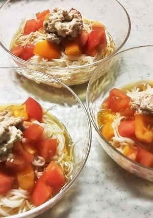 トマト大量消費☆角切りトマトぶっかけ素麺-レシピのメイン写真
