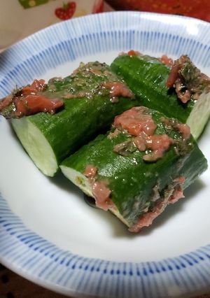 蛇腹キュウリの梅肉あえ-レシピのメイン写真