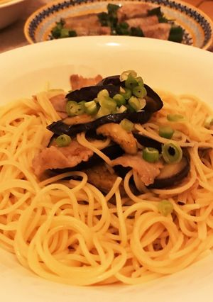 ナスと豚バラ＿和風ガーリックパスタ-レシピのメイン写真