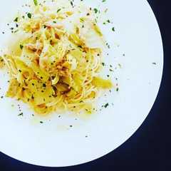 รูปของ 長ネギと白菜とツナのオイルパスタ