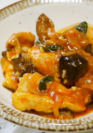胸肉とのなすのケチャップ煮♪バジル沢山♪-レシピのメイン写真