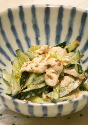 きゅうりと胸肉の胡麻マヨネーズサラダ♪-レシピのメイン写真
