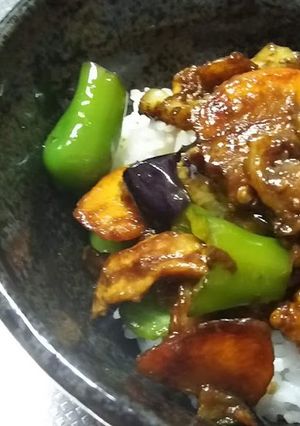 揚げナスと豚肉の味噌炒め　ガッツリ丼も可-レシピのメイン写真