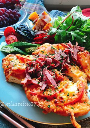 鶏むね肉のトマトピザ(動画有)-レシピのメイン写真