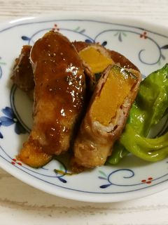 肉巻きかぼちゃの照り焼き-レシピのメイン写真