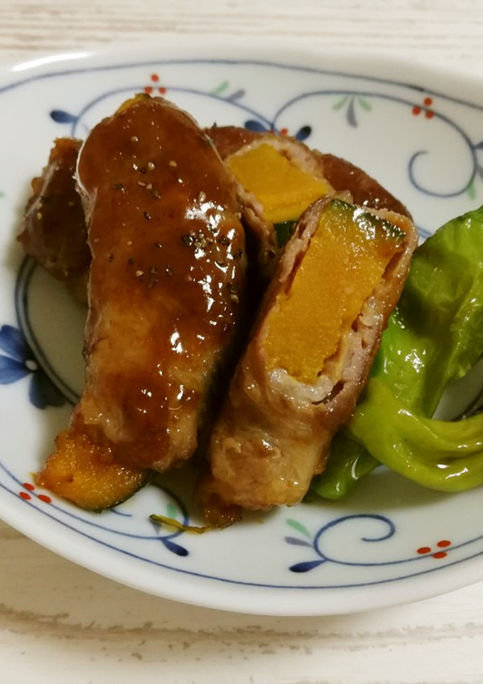 肉巻きかぼちゃの照り焼き-レシピのメイン写真