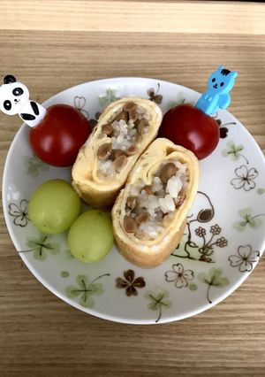 子供の朝ごはんに☆納豆ご飯卵巻き-レシピのメイン写真
