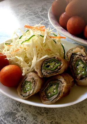 簡単♪オクラと梅の豚肉ロール♪-レシピのメイン写真