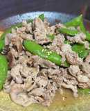 豚こま肉とスナップエンドウの塩ダレ炒め