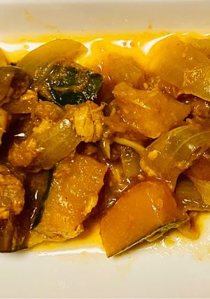 ワンボールレンジ、かぼちゃのツナカレー煮-レシピのメイン写真