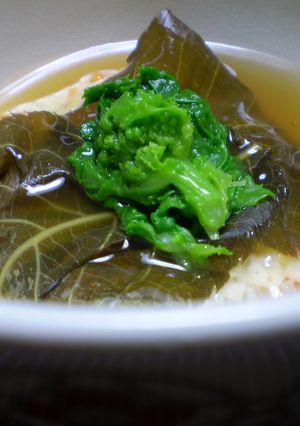 桜の葉で包んだ豆腐のけんちん蒸し-レシピのメイン写真