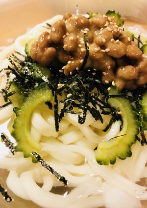 冷やしうどん●納豆＆ゴーヤー添え-レシピのメイン写真