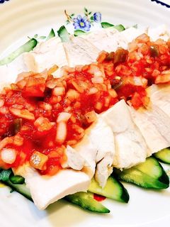 蒸し鶏ときゅうりのサルサソースがけ-レシピのメイン写真