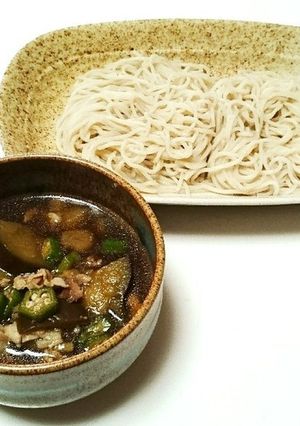 豚こま・水ナス・オクラのせいろ蕎麦-レシピのメイン写真