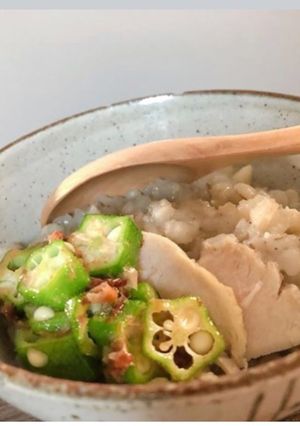 一度に2品鶏ハムもち麦雑炊簡単ダイエット-レシピのメイン写真