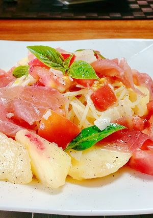 生ハム桃のパスタ！大蒜ナシ・美味秘訣アリ-レシピのメイン写真