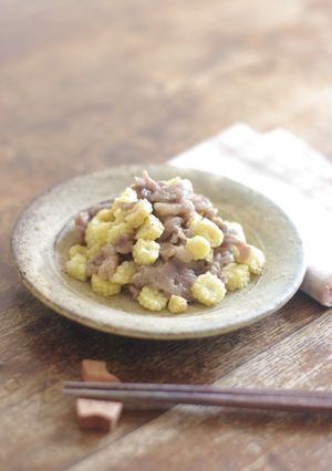 レンジでヤングコーンと豚肉のめんつゆ和え-レシピのメイン写真
