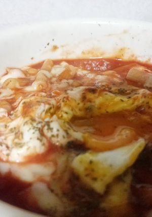 ひよこ豆とトマトマカロニ半熟卵つき♪-レシピのメイン写真