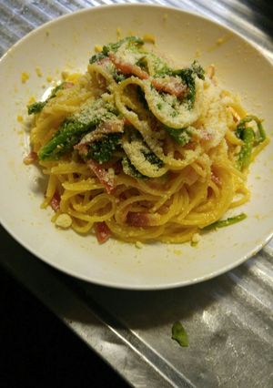 失敗しない筍と小松菜の絶品カルボナーラ-レシピのメイン写真