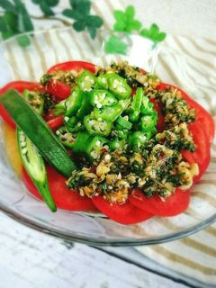 楽うまっ!オクラとトマトの薬味ソースかけ-レシピのメイン写真
