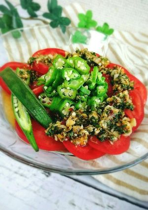 楽うまっ！オクラとトマトの薬味ソースかけ-レシピのメイン写真