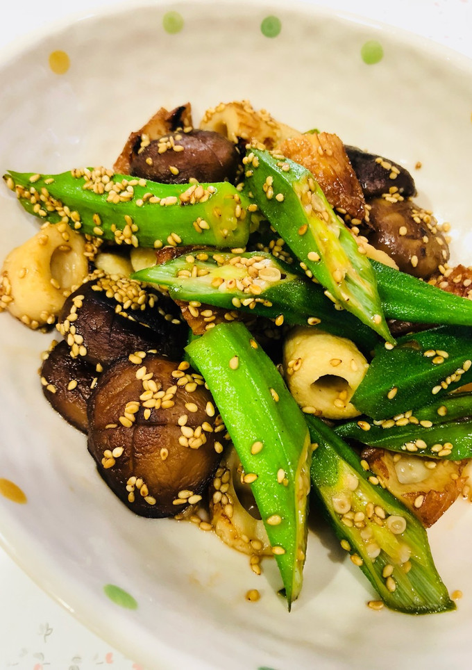 椎茸ちくわオクラの甘辛ごま炒め-レシピのメイン写真
