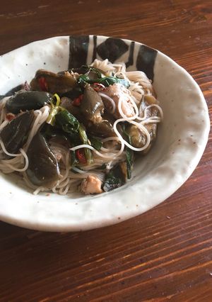 夏休みランチ！サバ水煮で素麺チャンプルー-レシピのメイン写真
