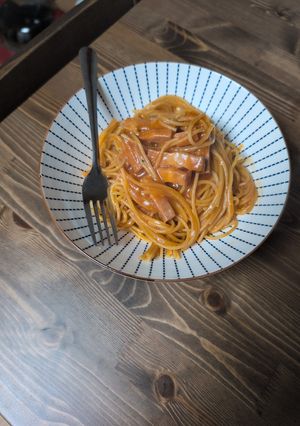濃厚甘めベーコン味噌トマパスタ-レシピのメイン写真