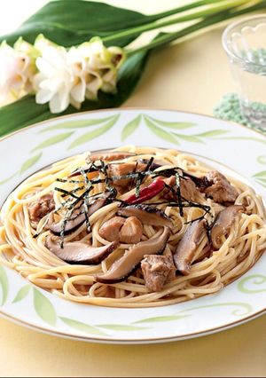 椎茸の煮物スパゲッティ　ペペロンチーノ風-レシピのメイン写真