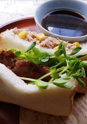 災害時に焼肉、ツナコーン缶で食パンサンド-レシピのメイン写真